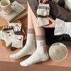 Милые носки для женщин, носки до середины икры, хлопок с точечной пряжей, осенне-зимний стиль, мультяшные носки в горошек с маленьким медвежонком