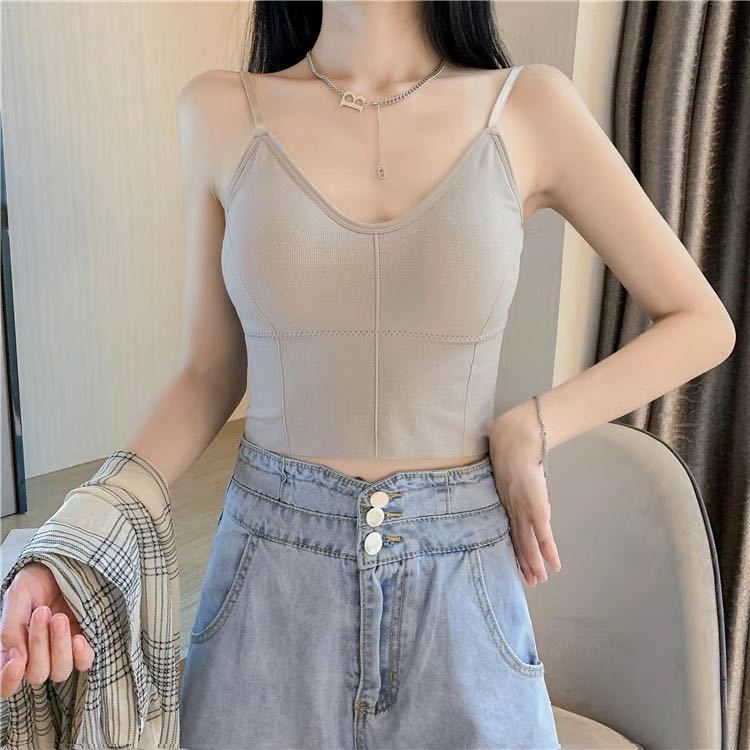 Женские топы, сексуальная майка, женский встроенный бюстгальтер, однотонные майки для женщин, укороченный топ с открытыми плечами, бретелька без рукавов, новинка