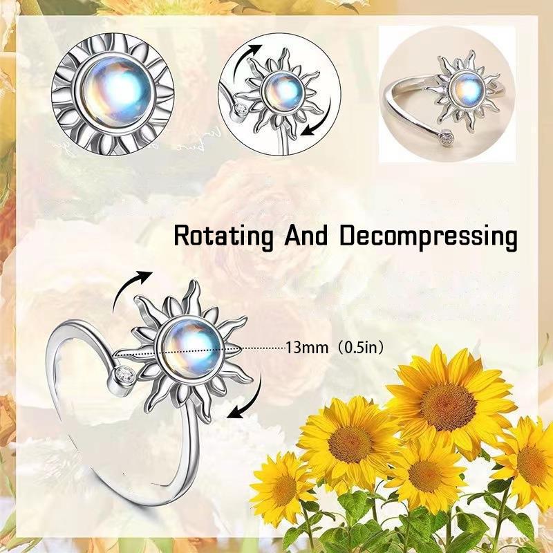 Rotatable Sun Rings For Women Anti Stress Anxiety Fidget Sunflower Sun Star Ring Party Aesthetic Jewelry Gift