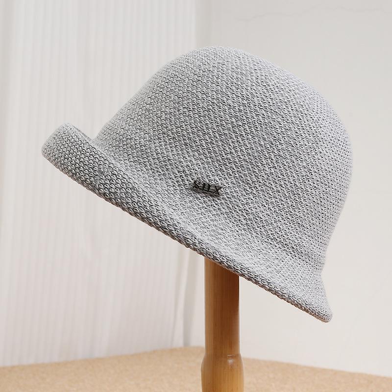 Curled hat women's spring summer light and breathable sunscreen visor knitted bucket hat versatile washbasin hat