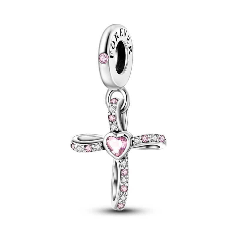 Cross Charms Fit Fashion Original Bracelets 925 Silver Pave Zircon Bible Bead Religion Holy Angel Safety Chain Charm DIY Jewelry
