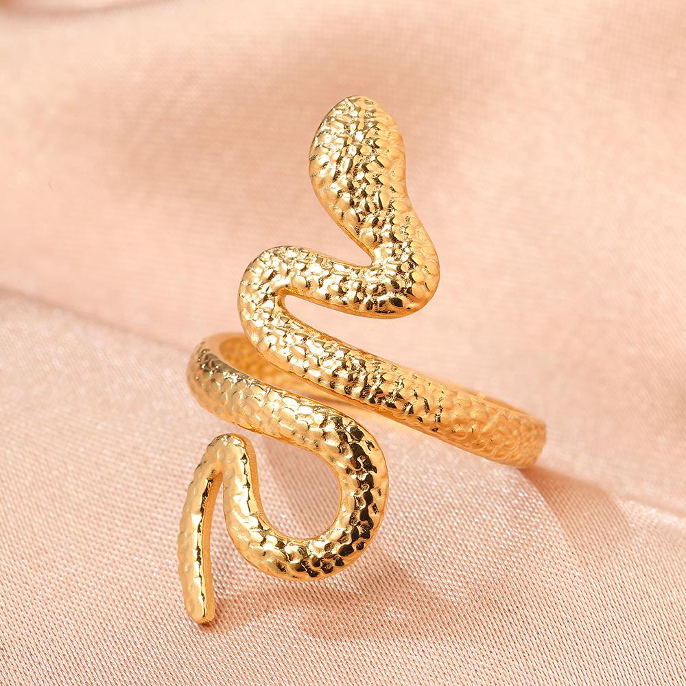 Stainless Steel Rings Minimalist Geometric Personality Snake Adjustable Open Ring Fashion Trending Ring For Women Zircon Gifts