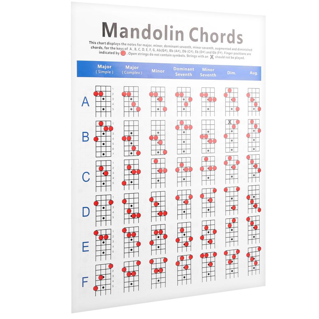 Practical Mandolin Chord Chart Fretboard Notes Coated Paper for Beginners Adult Kid