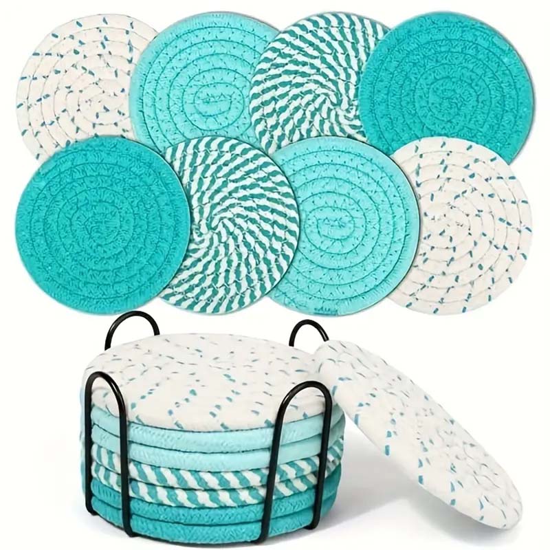 Набор из 8 тканых подставок под кофейные чашки с держателем, термостойкие подставки под чашки, впитывающие подставки для кофе и чая