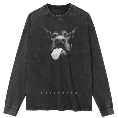 Футболка уличная с рисунком Dobermann, черная, стираная, хлопковая, унисекс, топы, футболки, футболка больших размеров с длинными рукавами