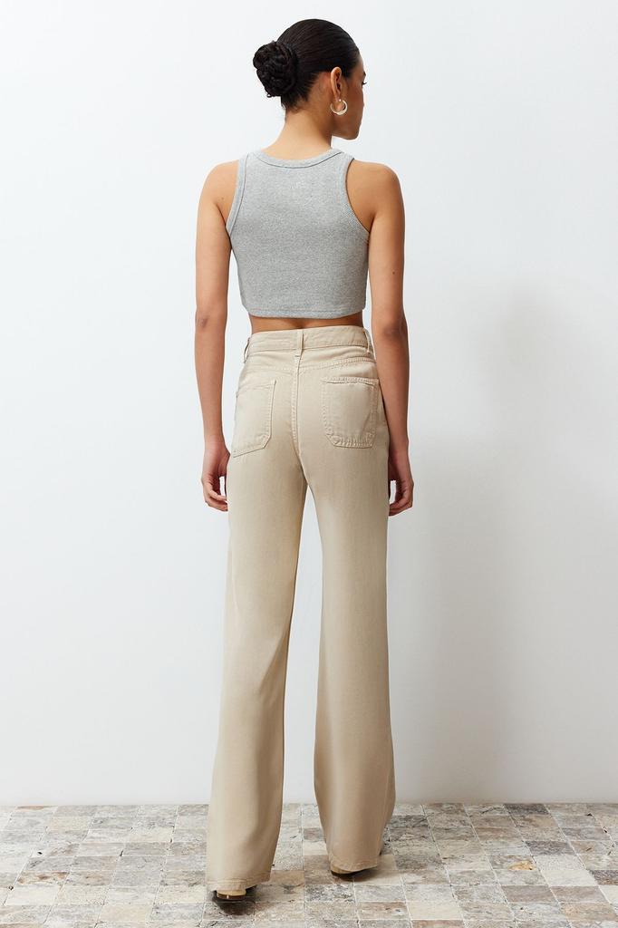 Women's Style Trousers Pink 100% Tencel Low Waist Wide Leg Jeans