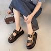 Fashion 2024 Summer New Hot Selling Women's Sandals Solid Color Fashion Women's Shoes Metal Decoration Medium Heel Women Buckle Sandals