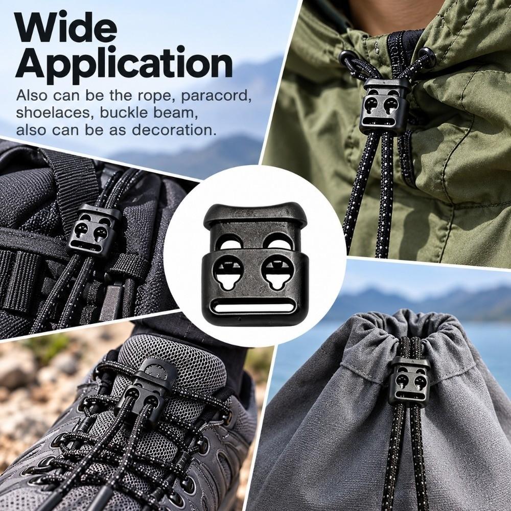 10pcs Black Rope Clamp Cord Lock Stopper Plastic Square Spring Buckle for Lanyard Chest Tag