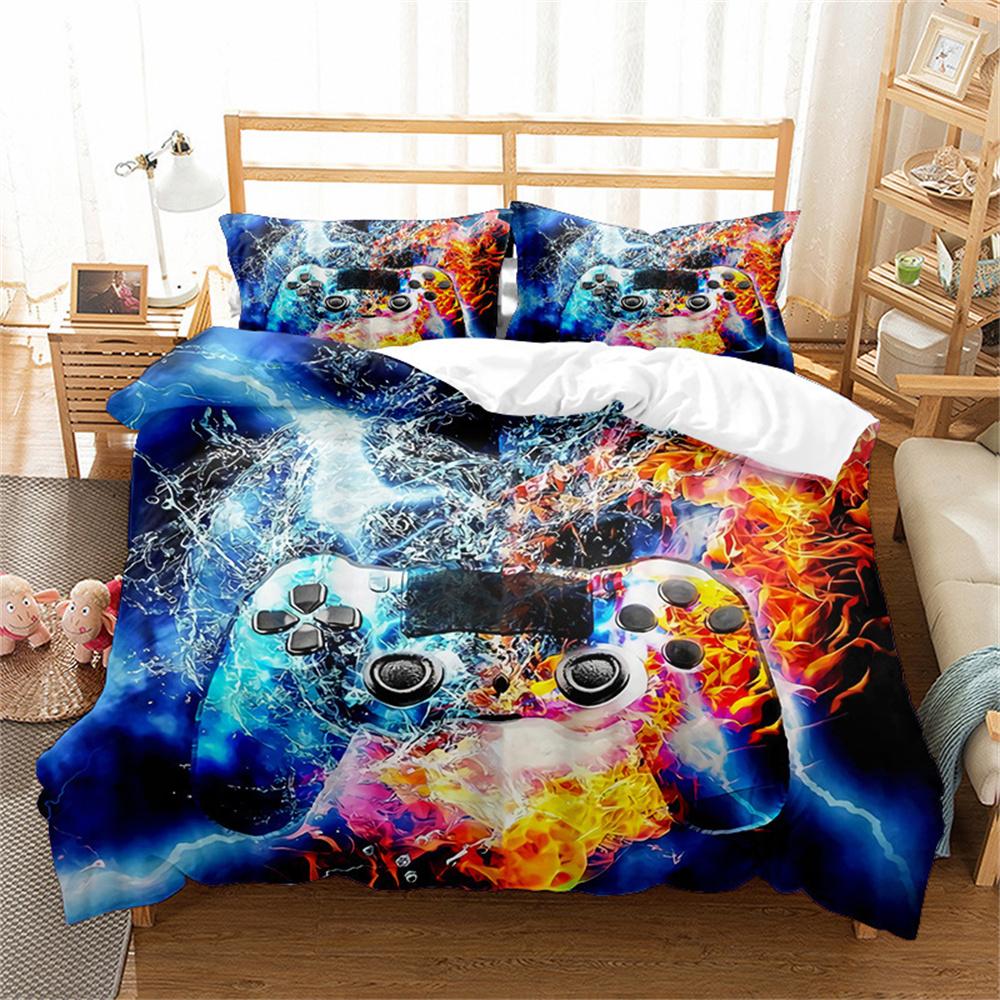 Home Decor Gaming Themed Duvet Cover and Pillowcases, Gamepad Prints Pattern Bedding Set for Adult Boy Girl Bedroom Decoration