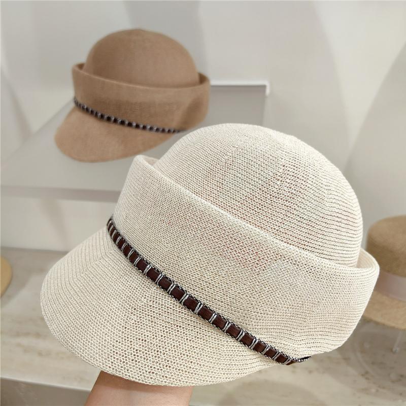 2023 Summer Japan Mesh Pu Webbing Decoration Plant Fiber Grass Leisure Lady Baseball Hat Women Visors Equestrian Cap