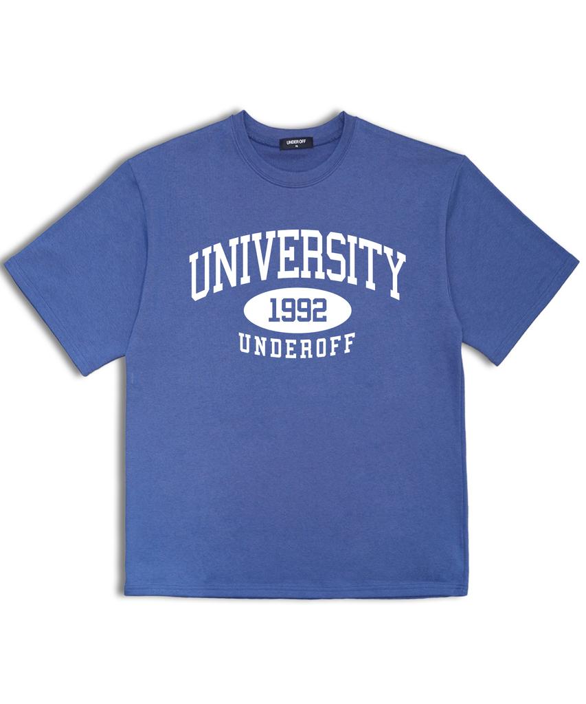 UNDEROFF Oversized Crew Neck University Short Sleeve T-Shirt White Blue