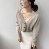 Осень-зима облегающий женский кардиган свитер с длинным рукавом V-образным вырезом однобортный укороченный вязаный кардиган женский элегантный трикотаж с длинным рукавом 30986