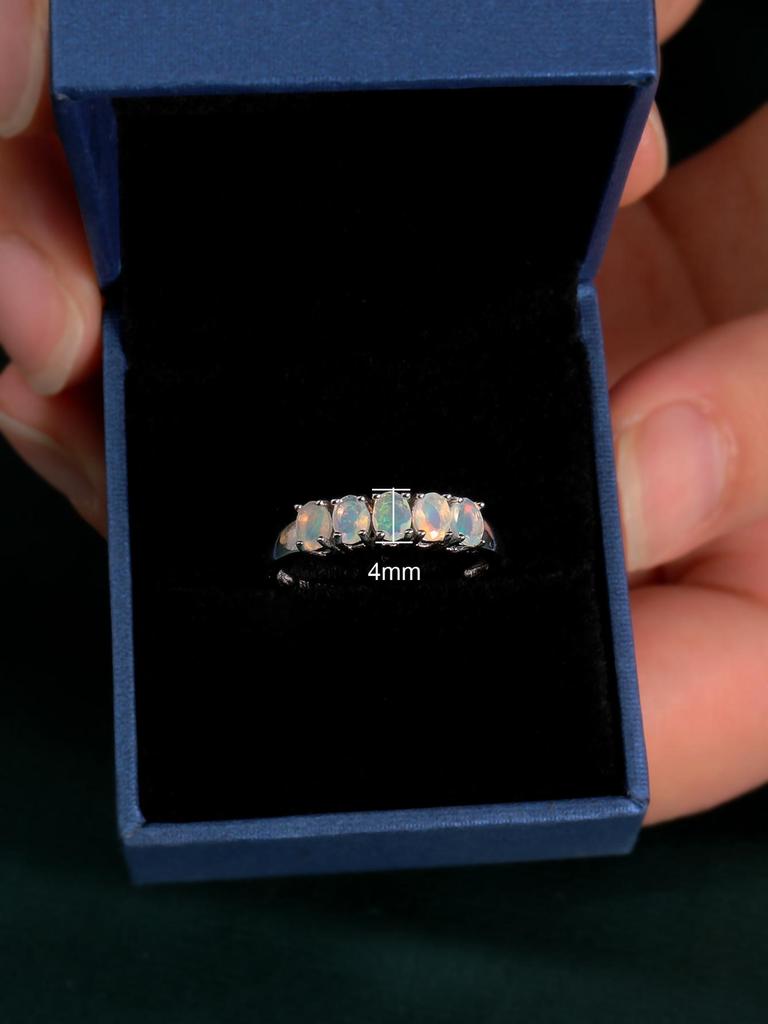 925 Sterling Silver Simple Ring Natural Opal Gemstone Fine Jewelry Opal Cut Ov 3*4mm 5 Pcs Stone Ring