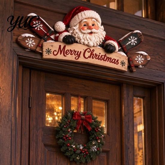 Holiday Fireplace Mantel Decor Christmas Wooden Door Topper Decor, Decorative Frame Sign, Rustic Wood Wall Sign Art Decoration for Home Party Seasonal