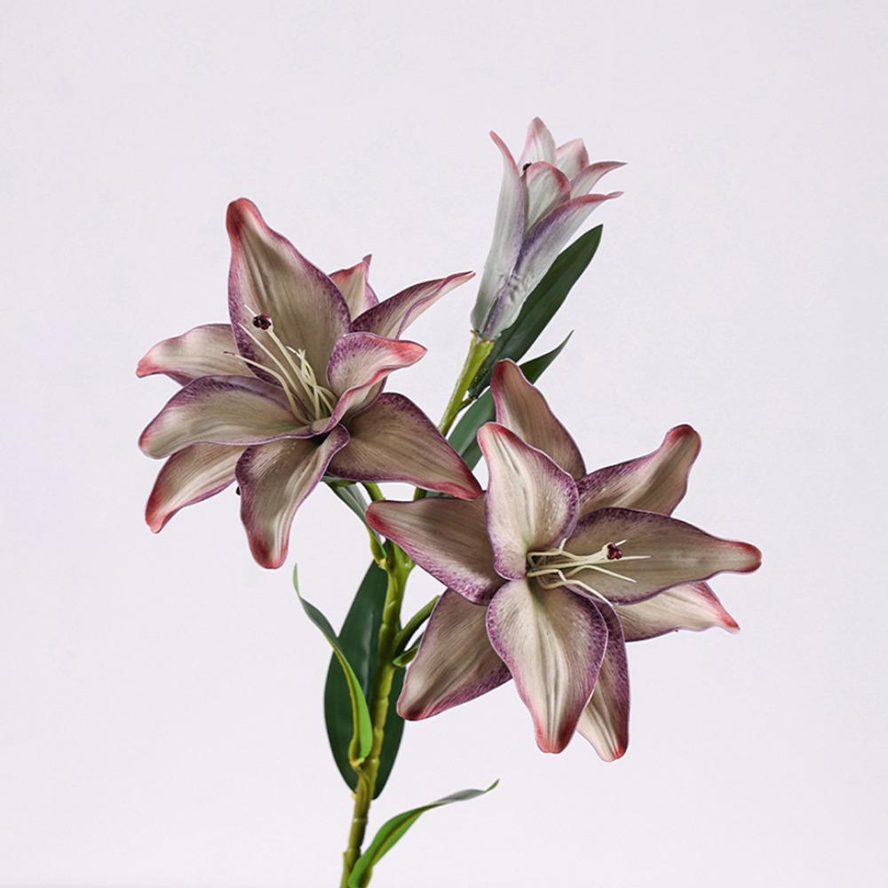 Realistic 3 Heads Lily Artifiical Flowers Multicolor Double Layers Artificial Flower PU Washable Fake Plants Wedding Supplies