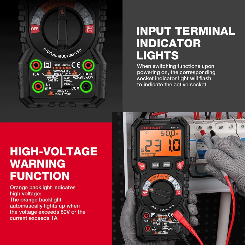 Цифровой мультиметр 6000 отсчетов DC/AC амперметр вольтметр бесконтактный детектор напряжения ЖК-дисплей тестер напряжения тока инструменты электрика