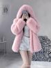 Europe, America, autumn and winter new women's imitation fur jacket imitation fox hair hooded jacket thickened short coat