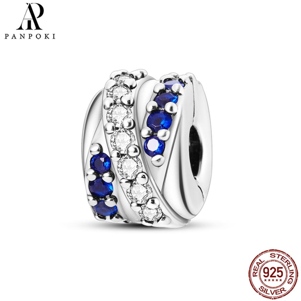PANPOKI SS925 Sterling Silver Fixed Clip Stopper Beads Fit Bracelets Necklace NEW Luxury Women Gift DIY Jewelry Making