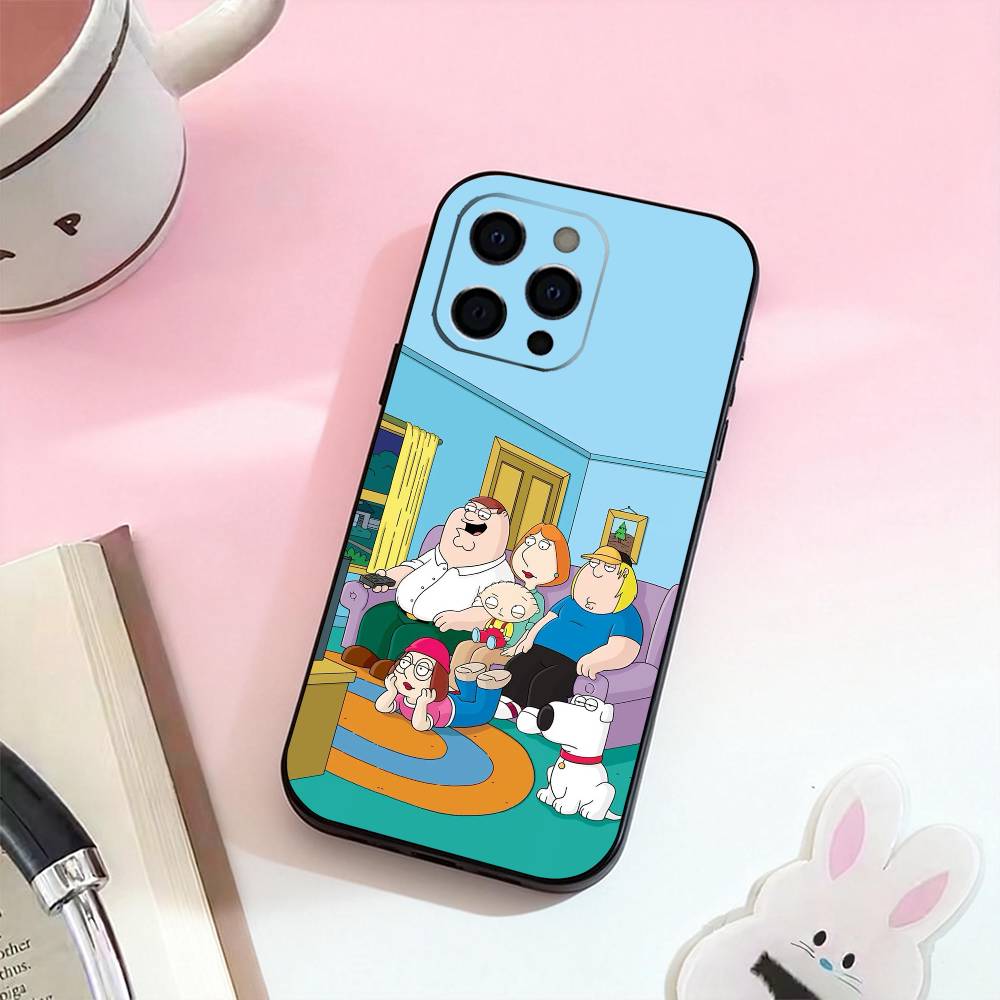 Cartoon F-Family Funny Guy Phone Case For iPhone 17,16,15,14,13,12,11 Plus,Pro Max,Soft Silicone Black Cover