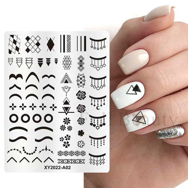 Штампы для дизайна ногтей во французском стиле, трафареты из нержавеющей стали с листьями и цветами, инструменты для штамповки изображений для ногтей