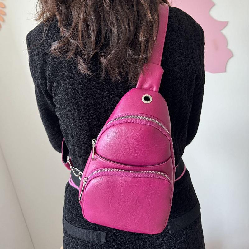 Chest Bag Female Sports Multifunctional Small Backpack Casual Simple Lightweight Retro Male Bag Slanting Shoulder Bag PU Soft Leather Mobile Phone Bag