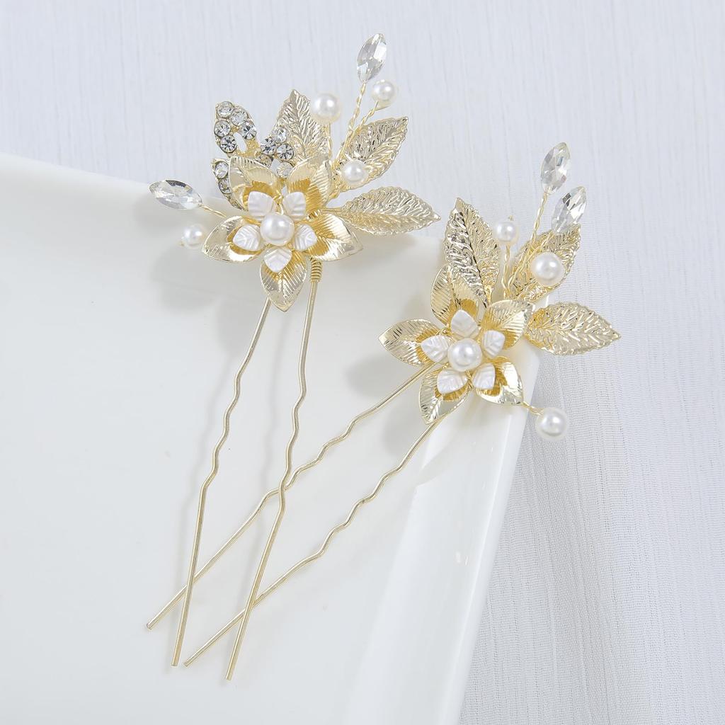 Украшение для волос Haodeliy, аксессуар для волос, гребень U-образной формы, набор из 3 предметов, заколка для волос невесты с мотивом из листьев и цветов, головной убор ручной работы, свадебный головной убор, украшение для волос