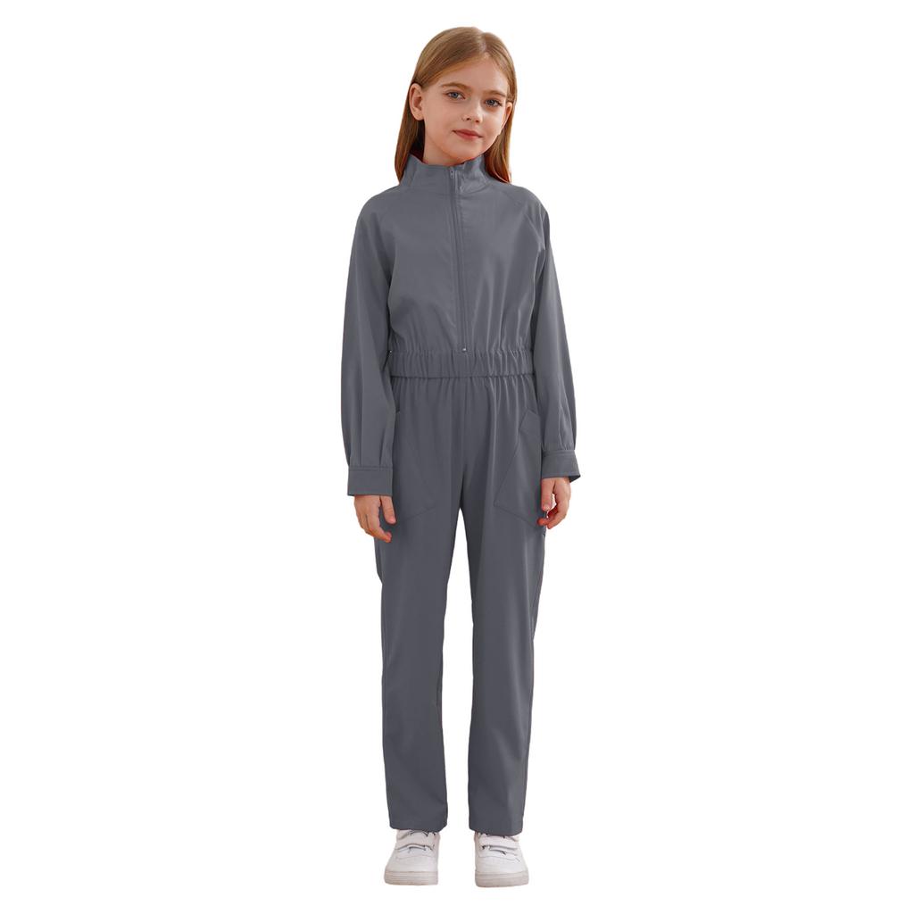 Girls Practical Wear Stand Collar Jumpsuit for Daily Activities