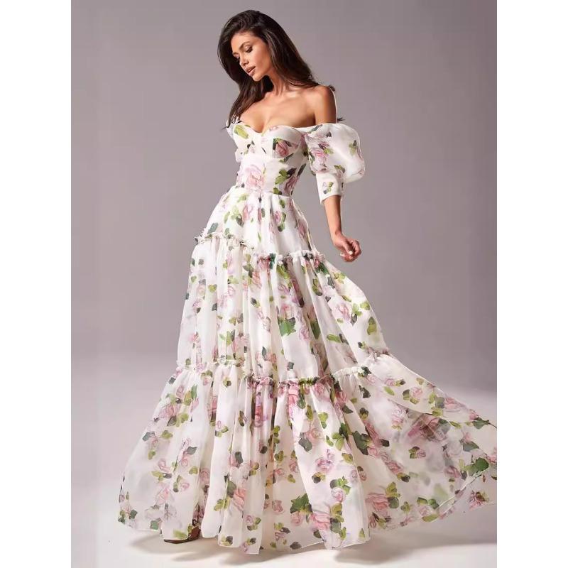 Off-the-shoulder Women's Fashion Organza Fairy Long Style Evening Dress