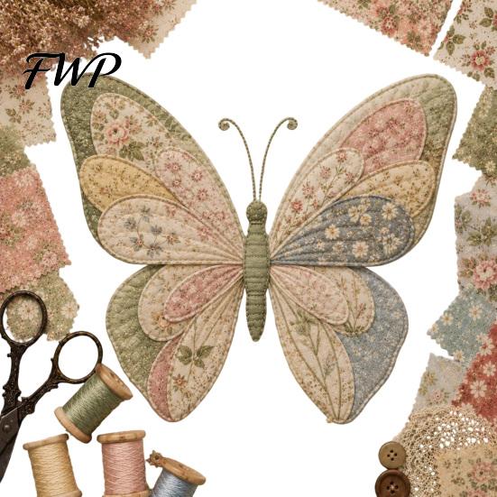 Decorative Fabric Sewing Set Garden Animal Patchwork DIY Kit, Floral Cute Craft Supplies Butterfly Bird Crafting Kit for Adults, Home Farmhouse