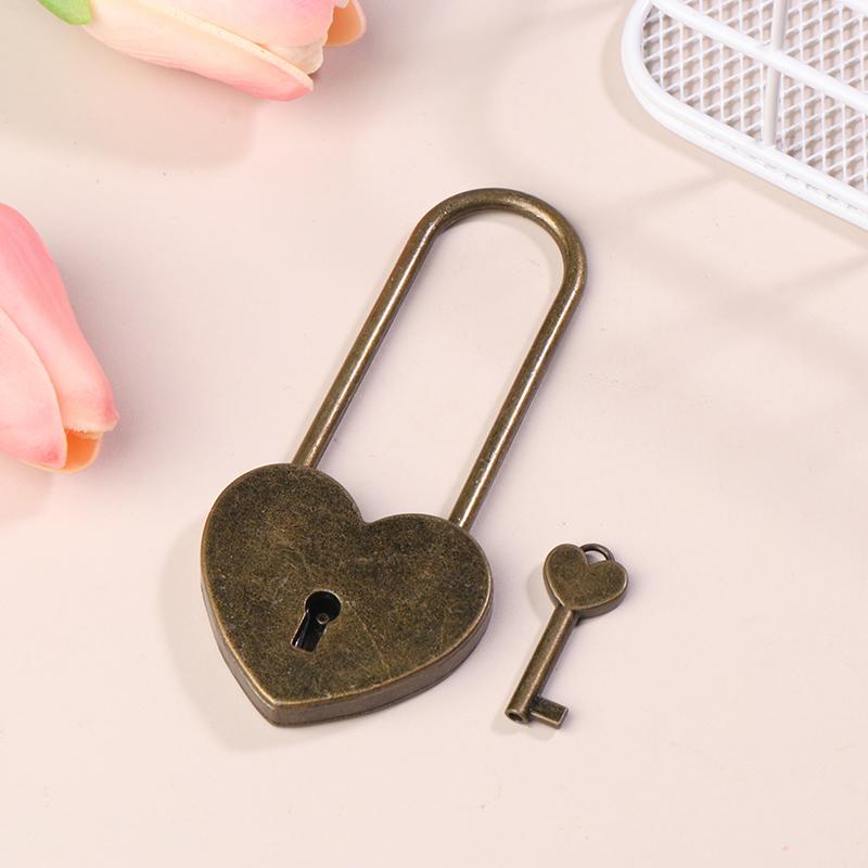 1 Set Metal Heart Shaped Padlock Antique Style Love Lock Set With Key Wedding Valentine'S Day Gifts Couple Wishing Lock