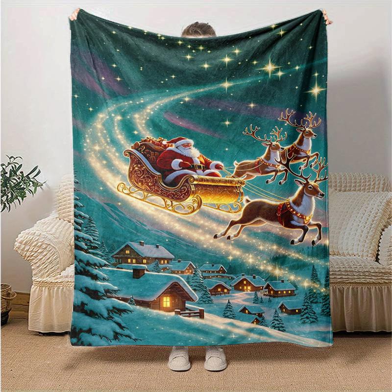 1Pc Santa'S Magical Night Flight Blanket Soft And Comfortable Casual Warm Camping Travel Christmas Halloween Gift M921264