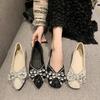 Flat Single Shoes Women's 2025 New Flash Diamond Bow Casual Shallow Mouth with Pointed Head and Square Head Two Single Shoes