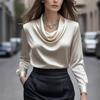 Осенняя Мода Элегантная Шикарная Однотонная Простая Рубашка с Воротником-стойкой с Длинным Рукавом Женская