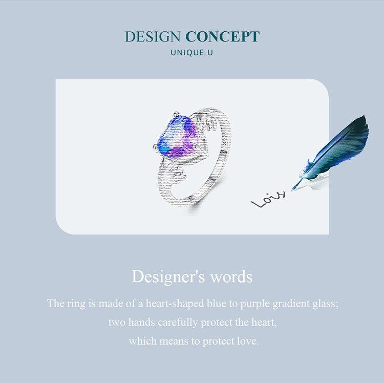 BAMOER стерлингового серебра 925 пробы фиолетовое сердце Guardian руки палец кольцо для женщин подарок на день Святого Валентина романтические изящные ювелирные изделия