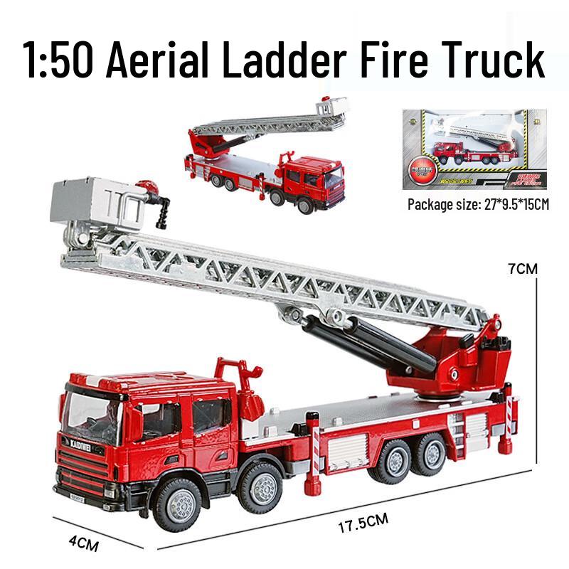 MENGDUN 1:50 Red Alloy Extendable Ladder Fire Truck Model