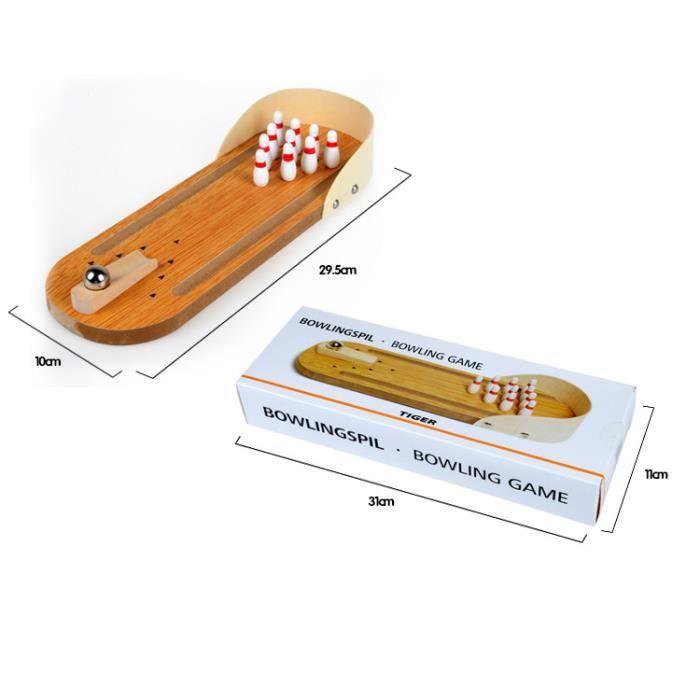 Mini Bowling de Table - Lot avec 10 quilles - Jeu d'adresse pour Adultes et Enfants - Marron - Intérieur