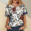Women's Fashion Casual Short Sleeve Print Round Neck Pullover Top Blouse