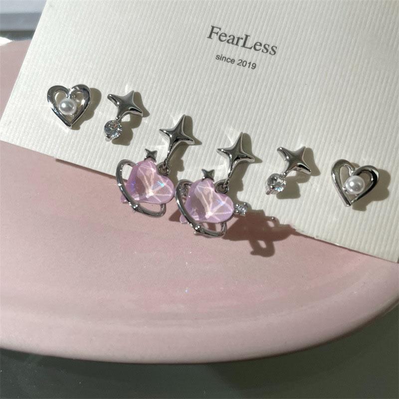 6 шт./компл. женские индивидуальные модные серьги Y2K с розовыми кристаллами и темпераментом, пирсинг ушей, корейская мода, новинка 2023 года