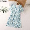 Летнее женское облегающее платье с V-образным вырезом, коротким рукавом, цветочным принтом и застежкой-молнией на спине