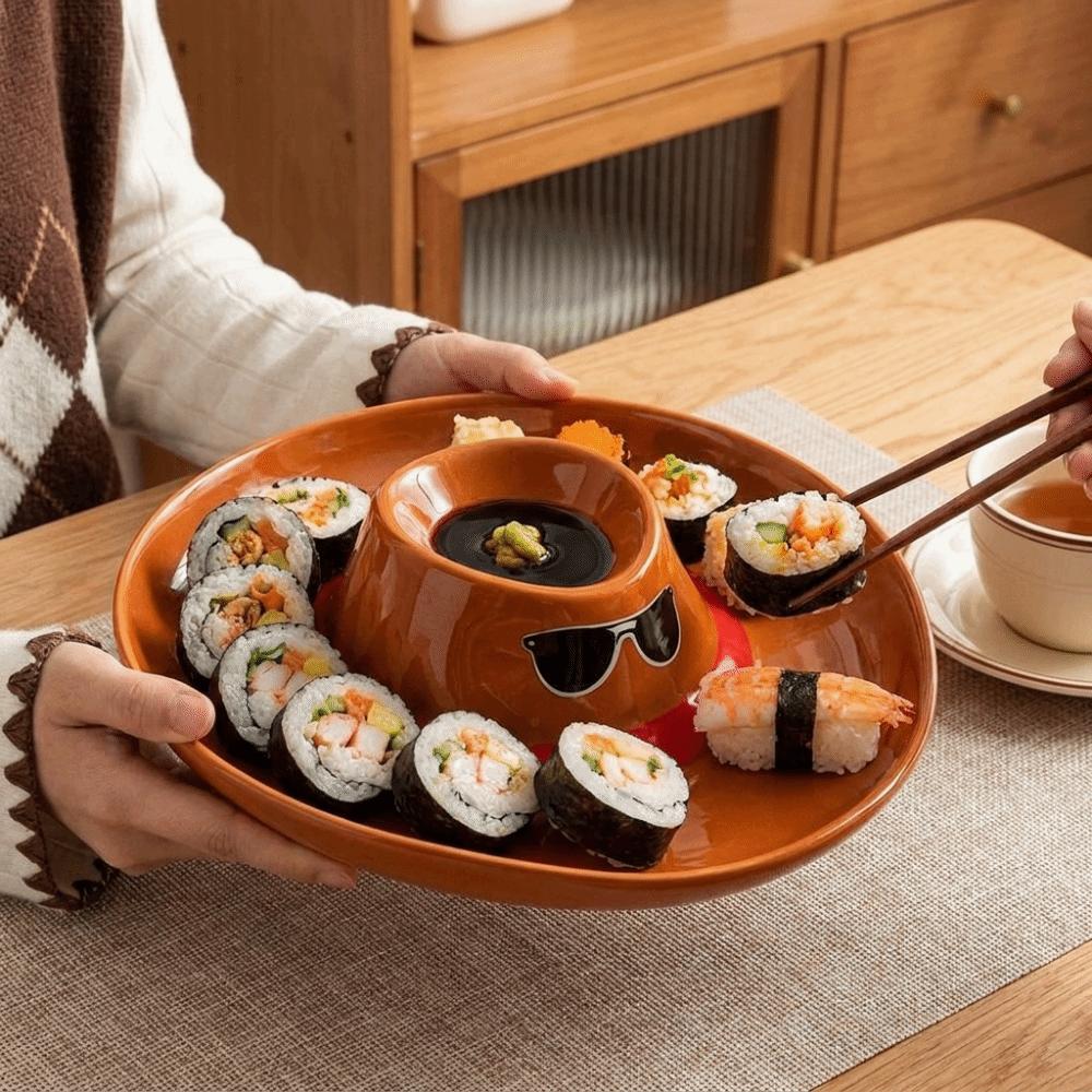 Creative Cowboy Hat Ceramic Tray with Divided Dumpling Plate Breakfast Dish Party Gifts
