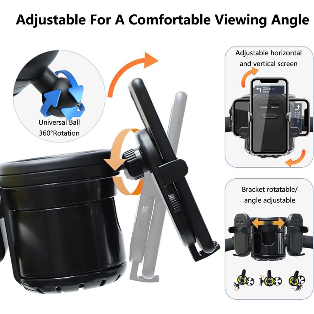 3 в 1 держатель для детской коляски, регулируемый поворот на 360°, держатель для бутылочек с телефоном и напитком, для универсальной коляски, аксессуаров для инвалидной коляски