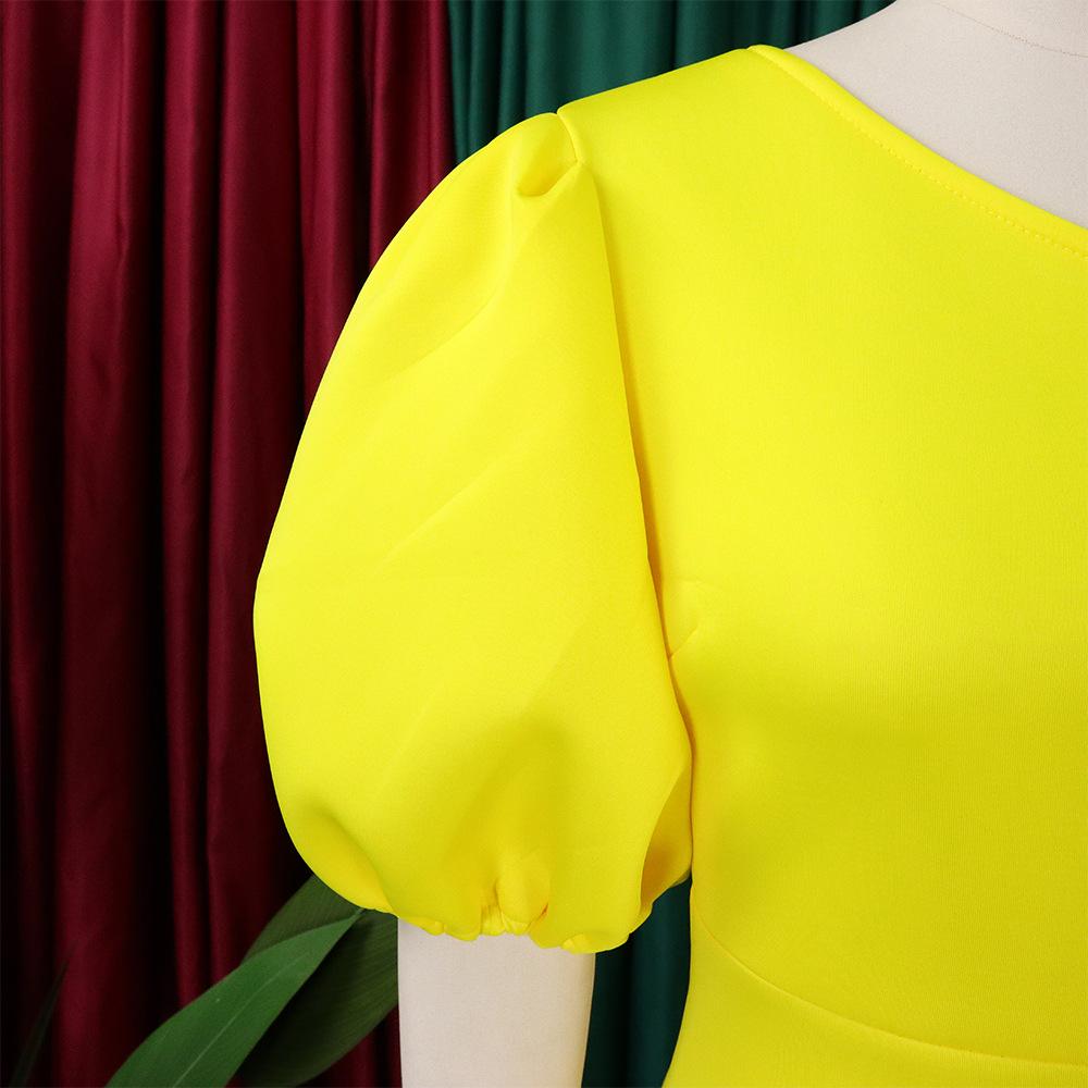 YYFS Женская мода лето весна однотонный принт короткий рукав косой воротник высокая талия повседневные платья