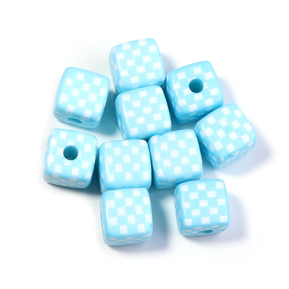 10Pcs 13mm Acrylic Beads Colorful Checkerboard Pattern Large Hole Square Beads For Craft Bracelet Making DIY Jewelry Accessories