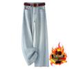 Light Retro Straight-Leg Jeans, Women's Fleece-Lined, Thickened, Autumn/Winter, Pear-Shaped, Loose Wide-Leg Pants (2024)