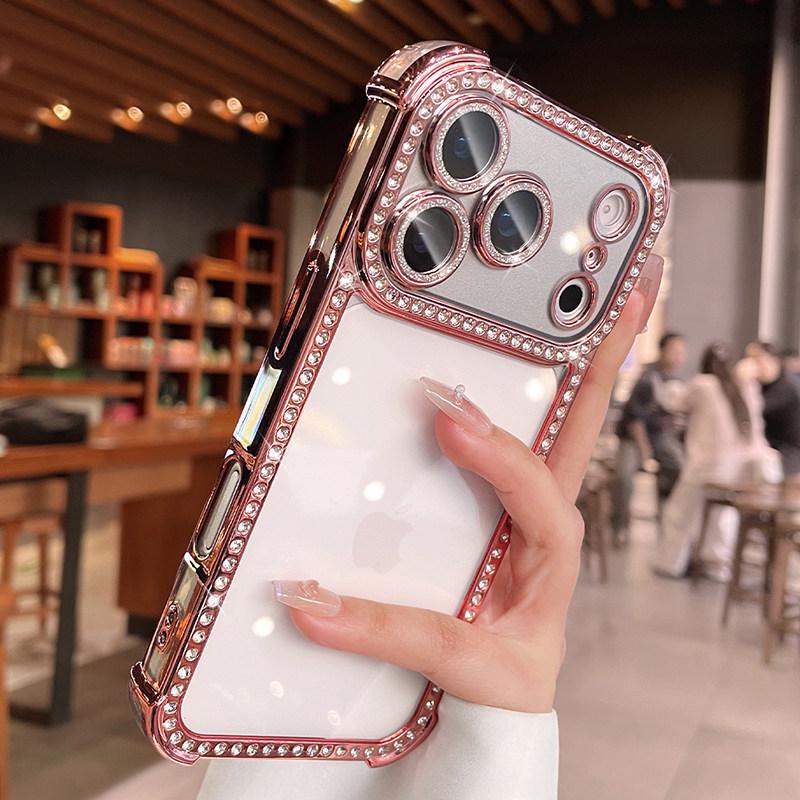 Чехол со стразами для iPhone 17 Pro Max: Прозрачный с Airbag и защитой от падения в четырех углах, Блестящая алмазная крышка