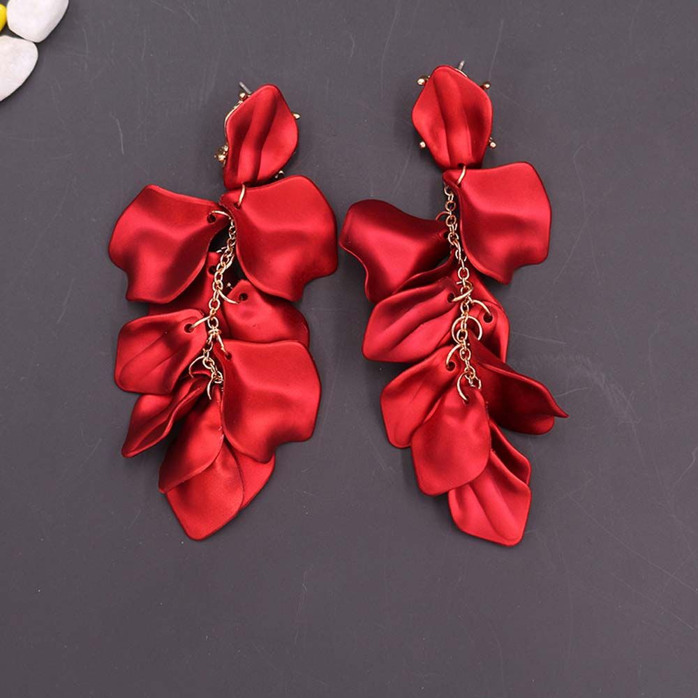 Female Drop Flower Metal Acrylic Resin Red Rose Jewelry Accessories Dangle Earrings Stud Earring