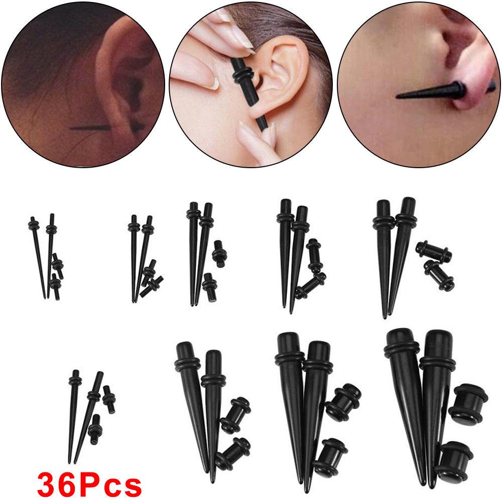 36Pcs Acrylic Ear Gauge Taper Tunnel Plug Expander Stretching Piercing Kit Sets