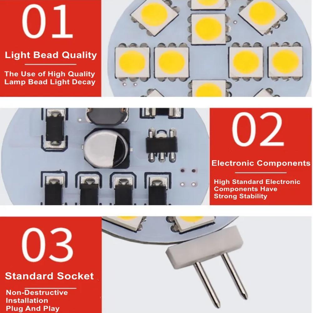 Розетка G4 5050 SMD Светодиодная лампа постоянного тока 12 В Замена галогенной двухконтактной лампы Светодиодная лампа 1,2 Вт 1,8 Вт 2,4 Вт 4,8 Вт Теплый белый/холодный белый светодиод