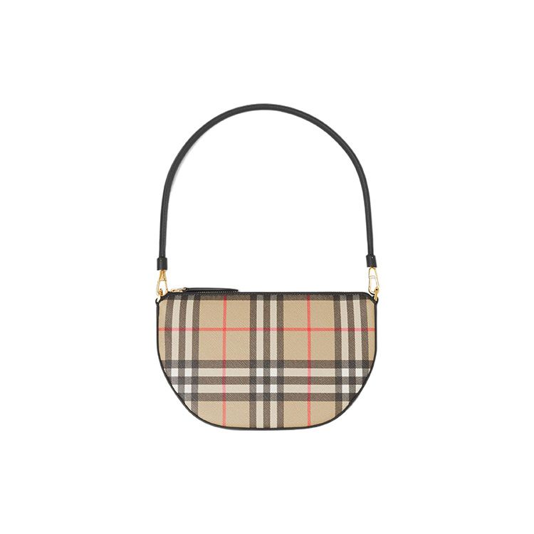 Burberry Серия Olympia Винтажный Клетчатый Принт Хлопковый Смесь Полиуретан Подмышечная Сумка-Тоут Полумесяц Женские Сумки Бежевый 80505801