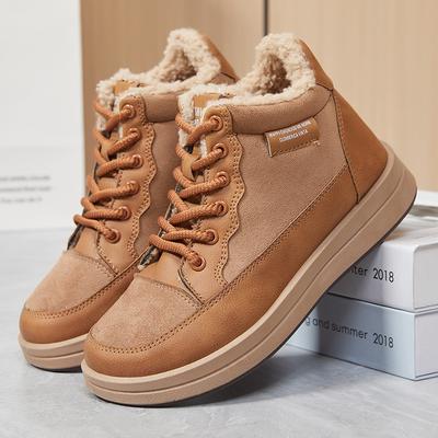 Зимние теплые женские сноубутсы на шнуровке, обувь для ходьбы, уличные нескользящие кроссовки, удобные короткие ботильоны с подкладкой из искусственного меха, женские ботильоны
